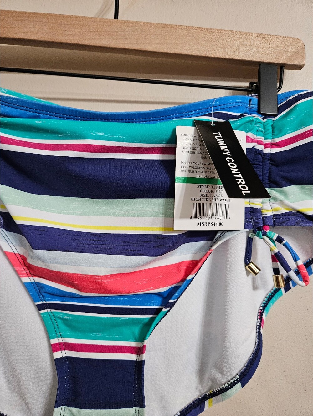 24 & Ocean Striped Ruched Side Bikini Bottoms - Multicolor Large Nwt - Picture 2 of 4